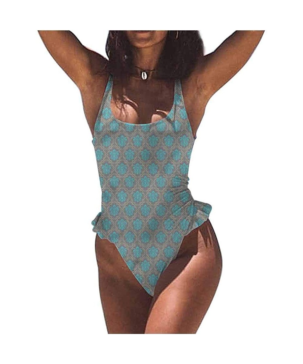 Bottoms Swimwear Damask- Small Flowers Leaves Make You Feel Comfortable/Confident - Multi 14-one-piece Swimsuit - CM19E6AEKKU