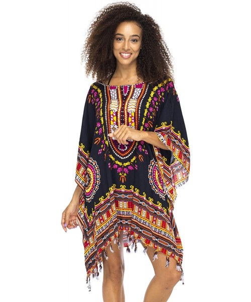 Cover-Ups Womens Short Swimsuit Beach Cover Up Sequins African Patterns - Black - CL17WX0RDUK