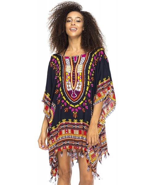 Cover-Ups Womens Short Swimsuit Beach Cover Up Sequins African Patterns - Black - CL17WX0RDUK