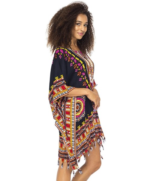 Cover-Ups Womens Short Swimsuit Beach Cover Up Sequins African Patterns - Black - CL17WX0RDUK