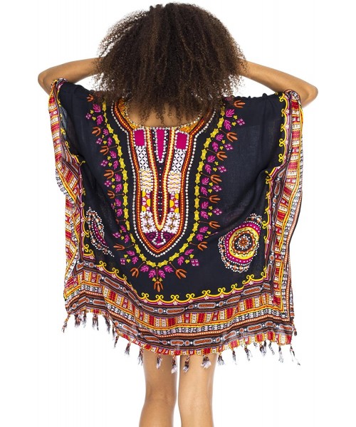 Cover-Ups Womens Short Swimsuit Beach Cover Up Sequins African Patterns - Black - CL17WX0RDUK