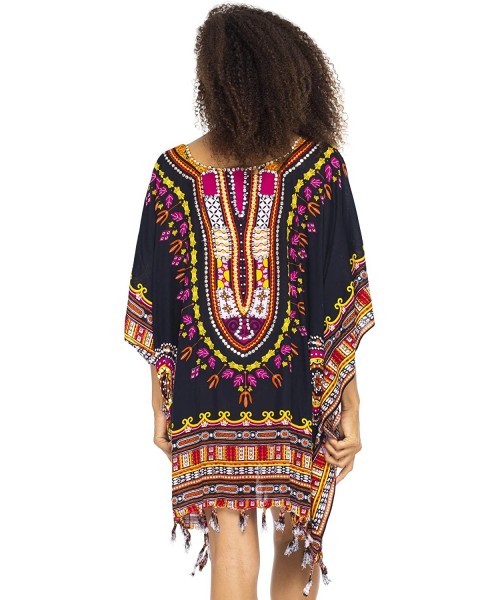 Cover-Ups Womens Short Swimsuit Beach Cover Up Sequins African Patterns - Black - CL17WX0RDUK