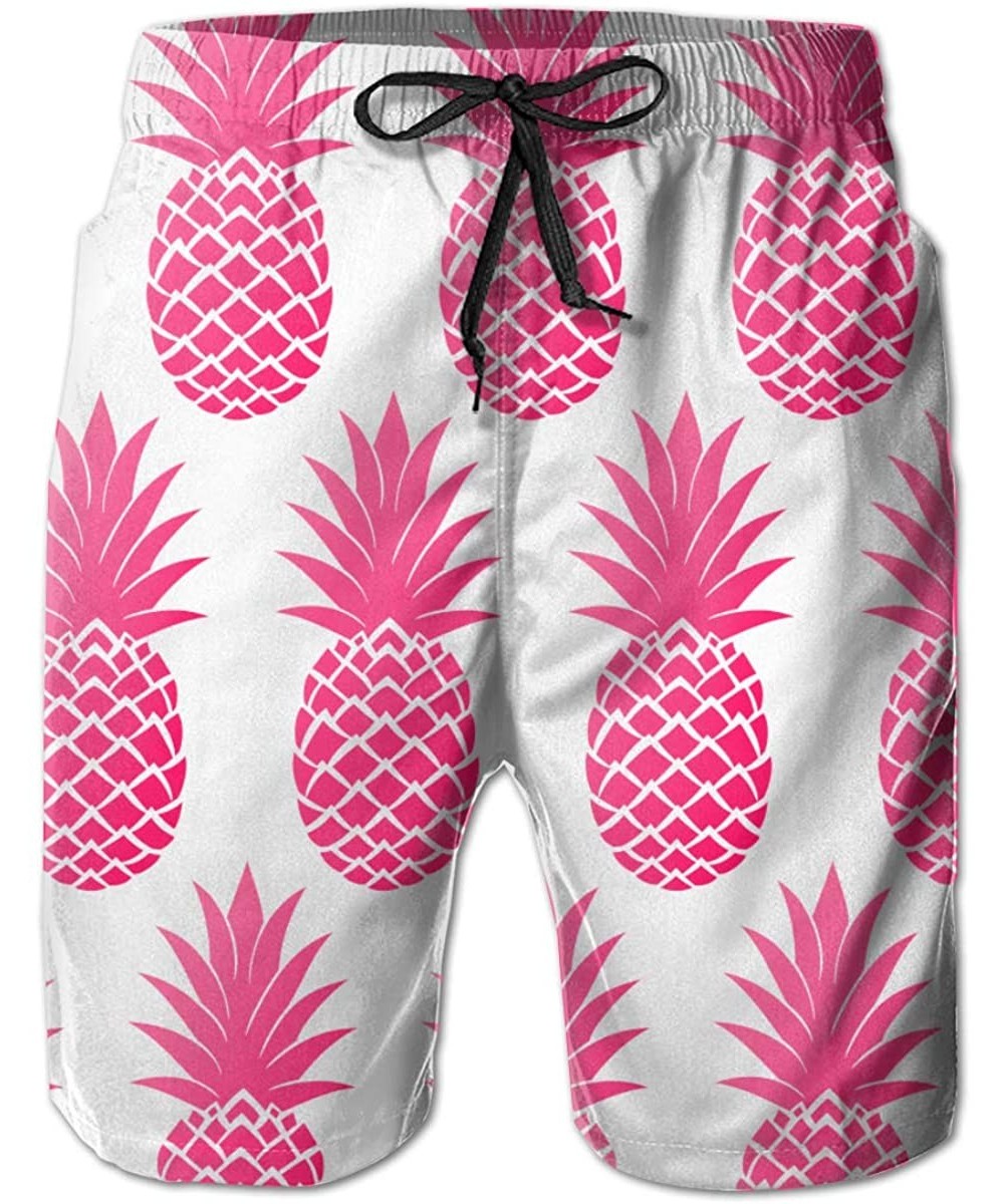 Board Shorts Men Boys Fashion Swim Trunks Quick Dry Summer Beach Shorts with Pockets - Funny Pink Pineapple - C119CA4SGO7