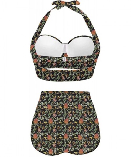 Bottoms Women's Halter Summer Bright Floral Print Funny Swimsuits High Waisted Bikini Set - Multicolored-4 - CH196D2NXEK