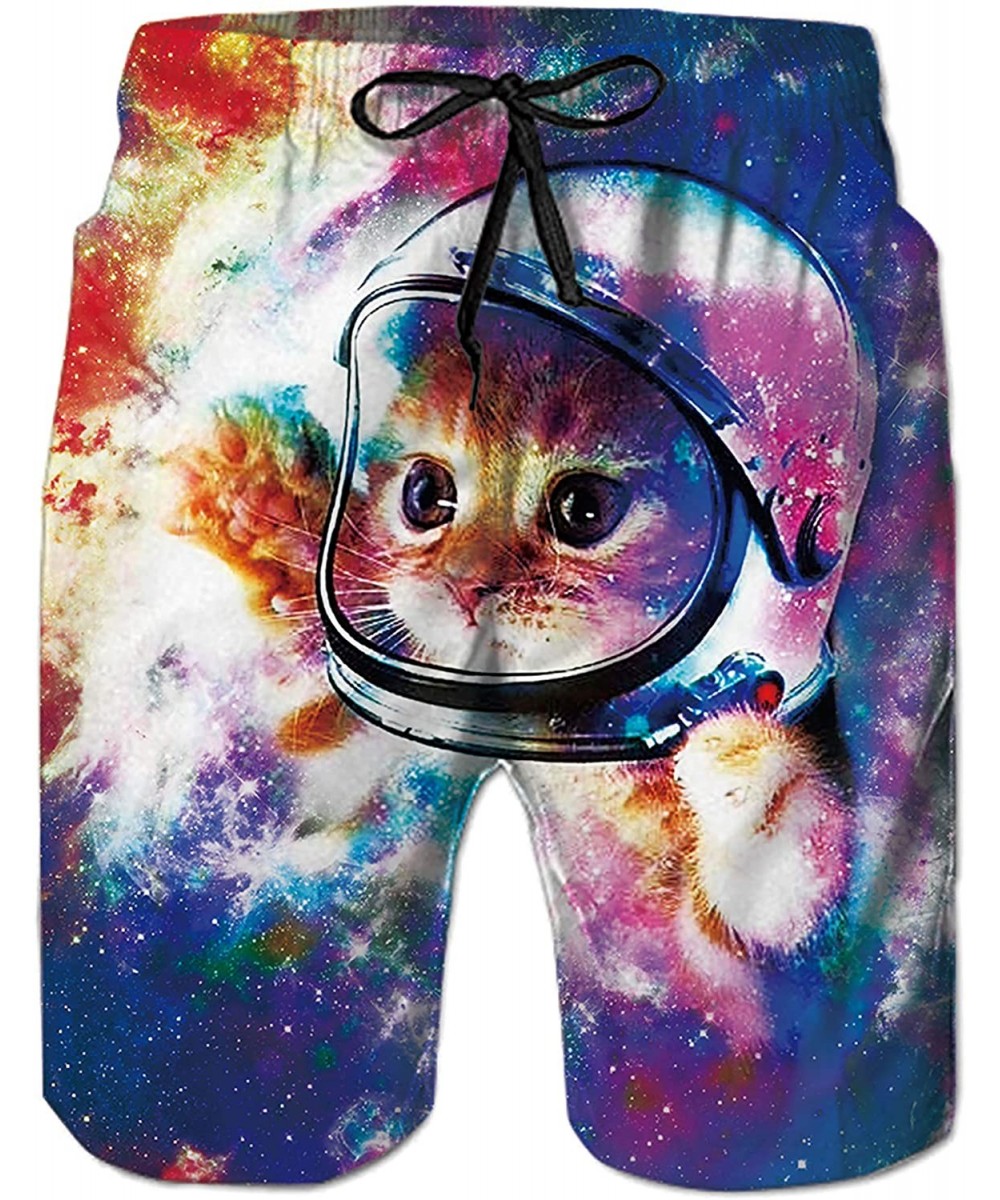 Board Shorts Men's Hawaiian Beach Shorts 3D Printed Swim Trunks Quick Dry Surf Bathing Suit - Astronaut Cat - CZ18TLQ3U7H