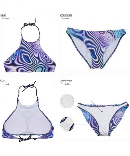 Sets Women Tropical Leaf 3D Print Tie Halter Padding Bikini 2 Piece Swimsuit - Palm Tree 1 - C219650KCSL