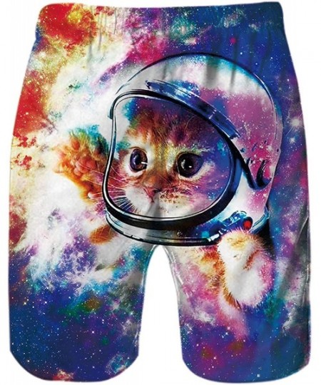 Board Shorts Men's Hawaiian Beach Shorts 3D Printed Swim Trunks Quick Dry Surf Bathing Suit - Astronaut Cat - CZ18TLQ3U7H