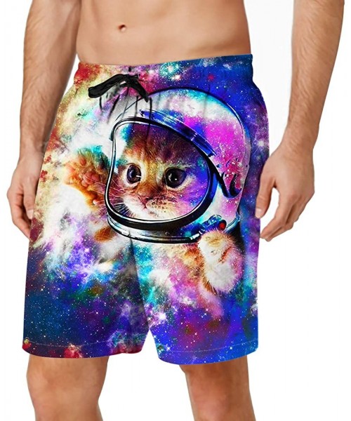 Board Shorts Men's Hawaiian Beach Shorts 3D Printed Swim Trunks Quick Dry Surf Bathing Suit - Astronaut Cat - CZ18TLQ3U7H