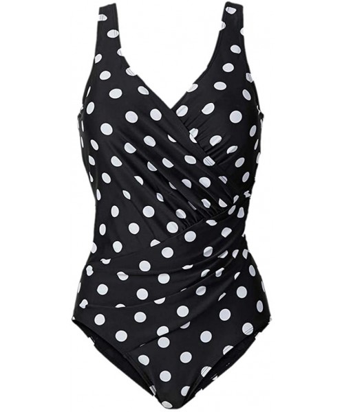 One-Pieces Women's One Piece Swimsuits Polka Dot Print Monokini Tummy Control Bathing Suits - B White - CI195IID9M5