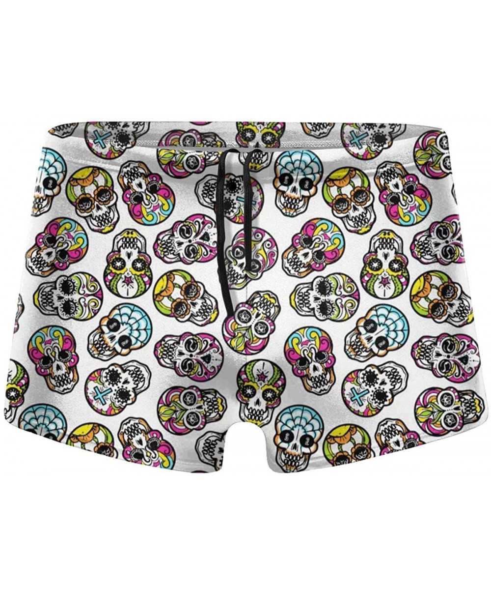 Briefs Colorful Mexican Sugar Skull Pattern Men's Swimwear Fashion Swim Boxer Briefs Quick Dry Swimming Shorts - Colorful Mex...