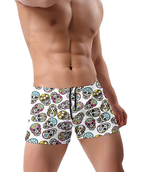 Briefs Colorful Mexican Sugar Skull Pattern Men's Swimwear Fashion Swim Boxer Briefs Quick Dry Swimming Shorts - Colorful Mex...