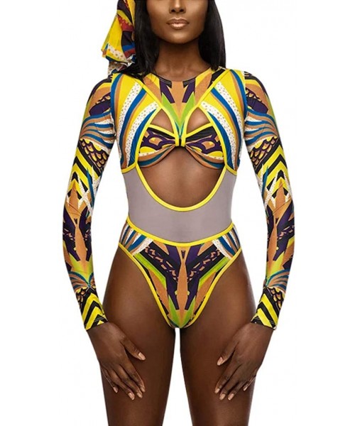 Sets Women African Print Bikini Set Swimwear Push-Up Padded Dashiki Swimsuit Beachwear - Gold 1 - CB195U5XUDC