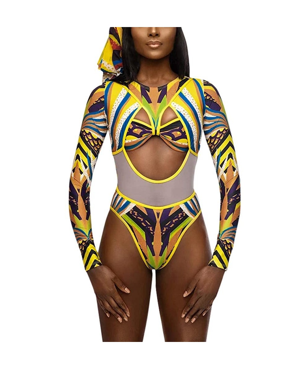 Sets Women African Print Bikini Set Swimwear Push-Up Padded Dashiki Swimsuit Beachwear - Gold 1 - CB195U5XUDC