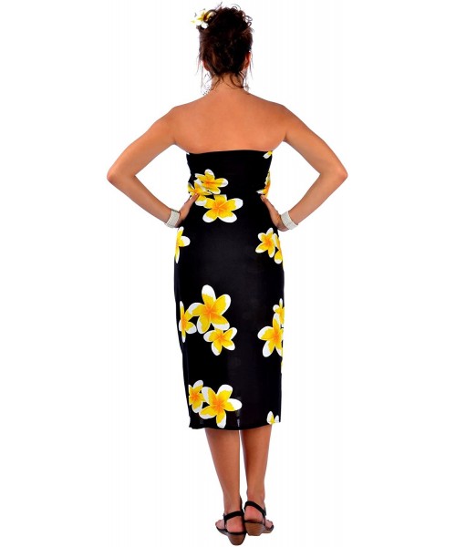 Cover-Ups 1 World Sarongs Womens Plus Size Fringeless Floral/Flower Sarong - Black / Yellow - CT11KCMEWNJ