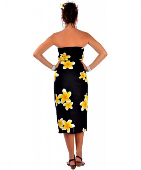 Cover-Ups 1 World Sarongs Womens Plus Size Fringeless Floral/Flower Sarong - Black / Yellow - CT11KCMEWNJ