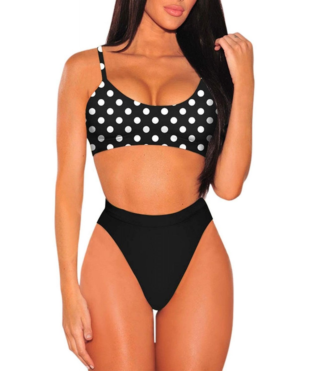 Sets Women's Push Up Pad High Cut High Waisted Cheeky Two Piece Swimsuit - 02 - Polka Dot Print - CT18XTRZEGC