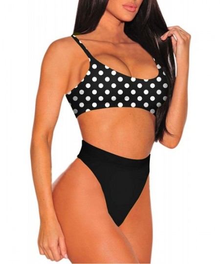 Sets Women's Push Up Pad High Cut High Waisted Cheeky Two Piece Swimsuit - 02 - Polka Dot Print - CT18XTRZEGC