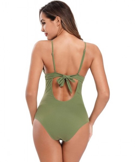 One-Pieces Women's Scalloped Trim One Piece Swimsuits Triangle Bathing Suit - Light Bean Green - C819734CZQM