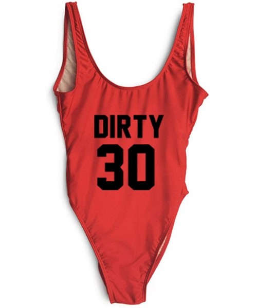 One-Pieces Women's Letter Print Backless One Piece Swimsuit - Dirty 30 Red - CD18DKKZ8O3