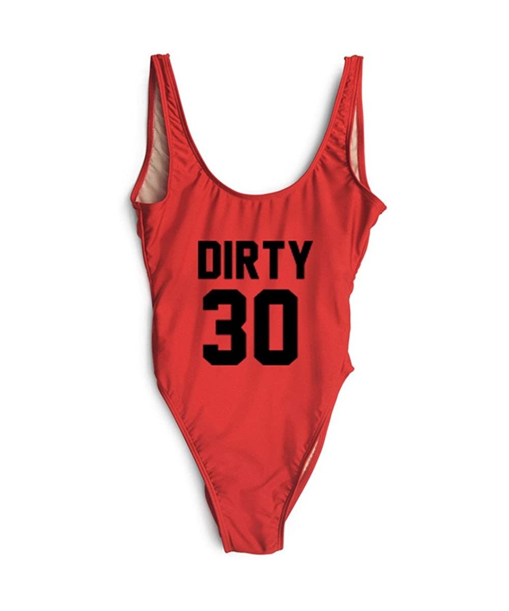 One-Pieces Women's Letter Print Backless One Piece Swimsuit - Dirty 30 Red - CD18DKKZ8O3