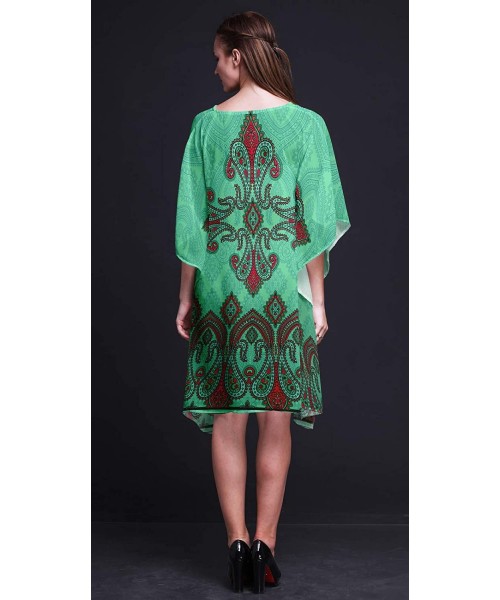 Cover-Ups Green Floral & Paisley Beach Kaftan Bikini Cover up Women Midi Dress Short Caftan - Mint Green - C118NT9KYSD