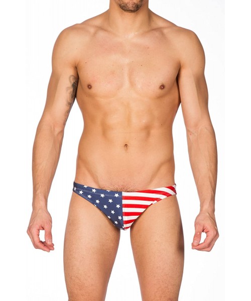 Briefs Men's USA Greek Bikini Freedom Swimsuit with Contour Pouch - Navy/Red Stripes - CH12NU0UQTV