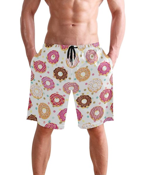 Trunks Pink Tropical Forest Flamingo Men's Swim Trunks Beach Shorts with Pockets - Colorful Doughnut - CG18OANI60U