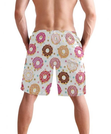 Trunks Pink Tropical Forest Flamingo Men's Swim Trunks Beach Shorts with Pockets - Colorful Doughnut - CG18OANI60U