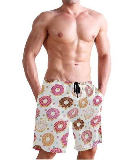 Trunks Pink Tropical Forest Flamingo Men's Swim Trunks Beach Shorts with Pockets - Colorful Doughnut - CG18OANI60U