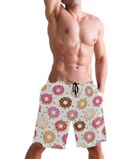 Trunks Pink Tropical Forest Flamingo Men's Swim Trunks Beach Shorts with Pockets - Colorful Doughnut - CG18OANI60U