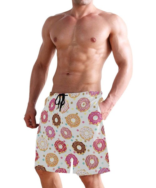 Trunks Pink Tropical Forest Flamingo Men's Swim Trunks Beach Shorts with Pockets - Colorful Doughnut - CG18OANI60U