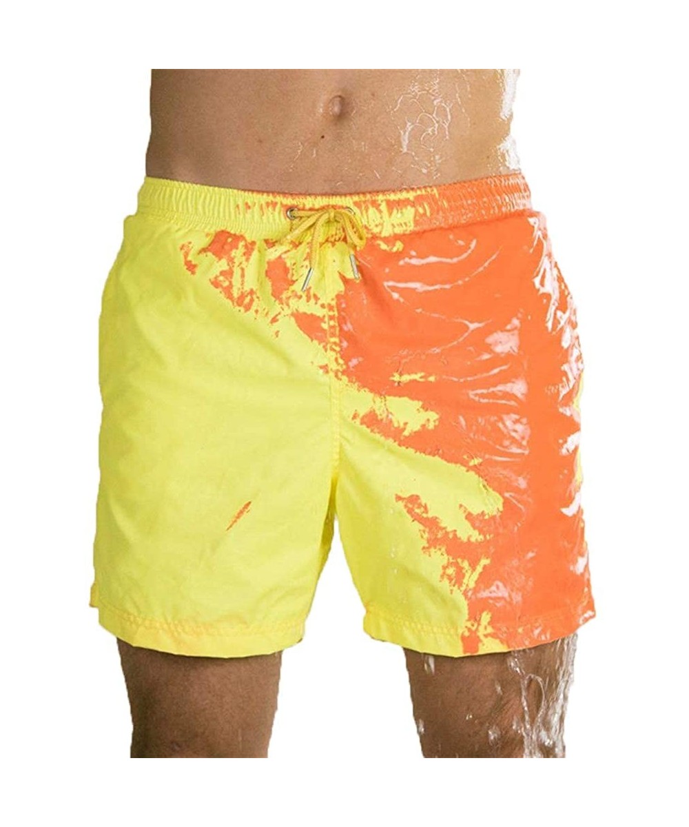 Trunks Mens Color Changing Swim Trunks Heat Reactive and Quick Dry Technology Discoloration Swimming Pants - Yellow to Orange...