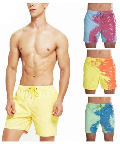 Trunks Mens Color Changing Swim Trunks Heat Reactive and Quick Dry Technology Discoloration Swimming Pants - Yellow to Orange...