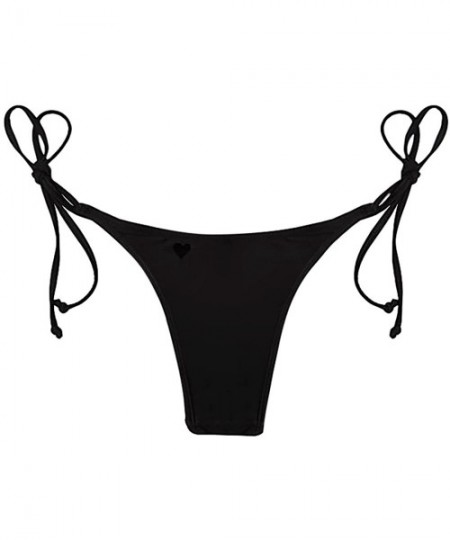 Bottoms Women Brazilian Cheeky Bikini Bottom Side Tie Knot Thong Bathing Swimsuit Beach Solid G String Aaaa heart Cut Black -...