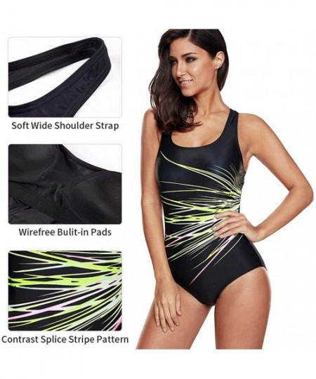 One-Pieces Women's Competitive Athletic One Piece Swimsuit Racerback Training Swimwear Bathing Suits - Neon Green - CN12OC10FVJ