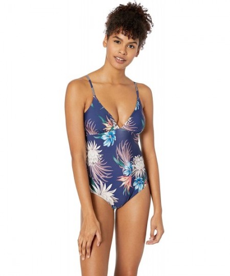 One-Pieces Women's Lace Up One Piece Swimsuit - Off Tropic Navy - C818IKDTTCA