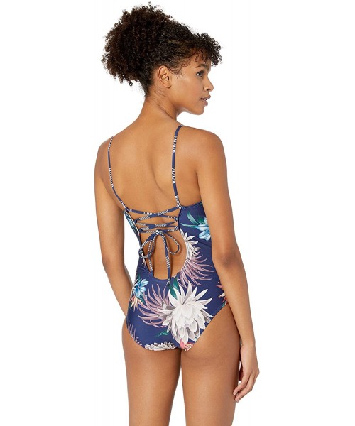 One-Pieces Women's Lace Up One Piece Swimsuit - Off Tropic Navy - C818IKDTTCA