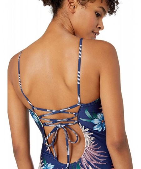 One-Pieces Women's Lace Up One Piece Swimsuit - Off Tropic Navy - C818IKDTTCA