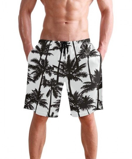 Board Shorts Men's Swim Trunks Musical Guitar Pattern Quick Dry Board Shorts with Drawstring and Pockets - Black Palm - CV18S...