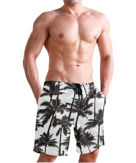 Board Shorts Men's Swim Trunks Musical Guitar Pattern Quick Dry Board Shorts with Drawstring and Pockets - Black Palm - CV18S...