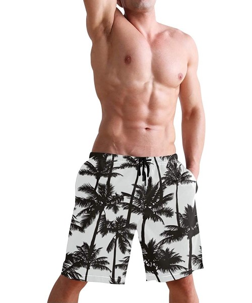 Board Shorts Men's Swim Trunks Musical Guitar Pattern Quick Dry Board Shorts with Drawstring and Pockets - Black Palm - CV18S...