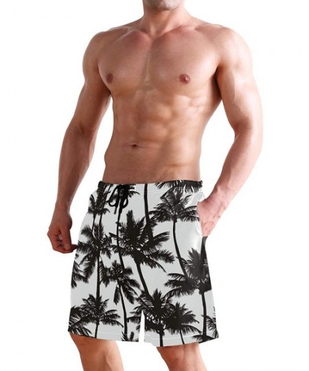 Board Shorts Men's Swim Trunks Musical Guitar Pattern Quick Dry Board Shorts with Drawstring and Pockets - Black Palm - CV18S...