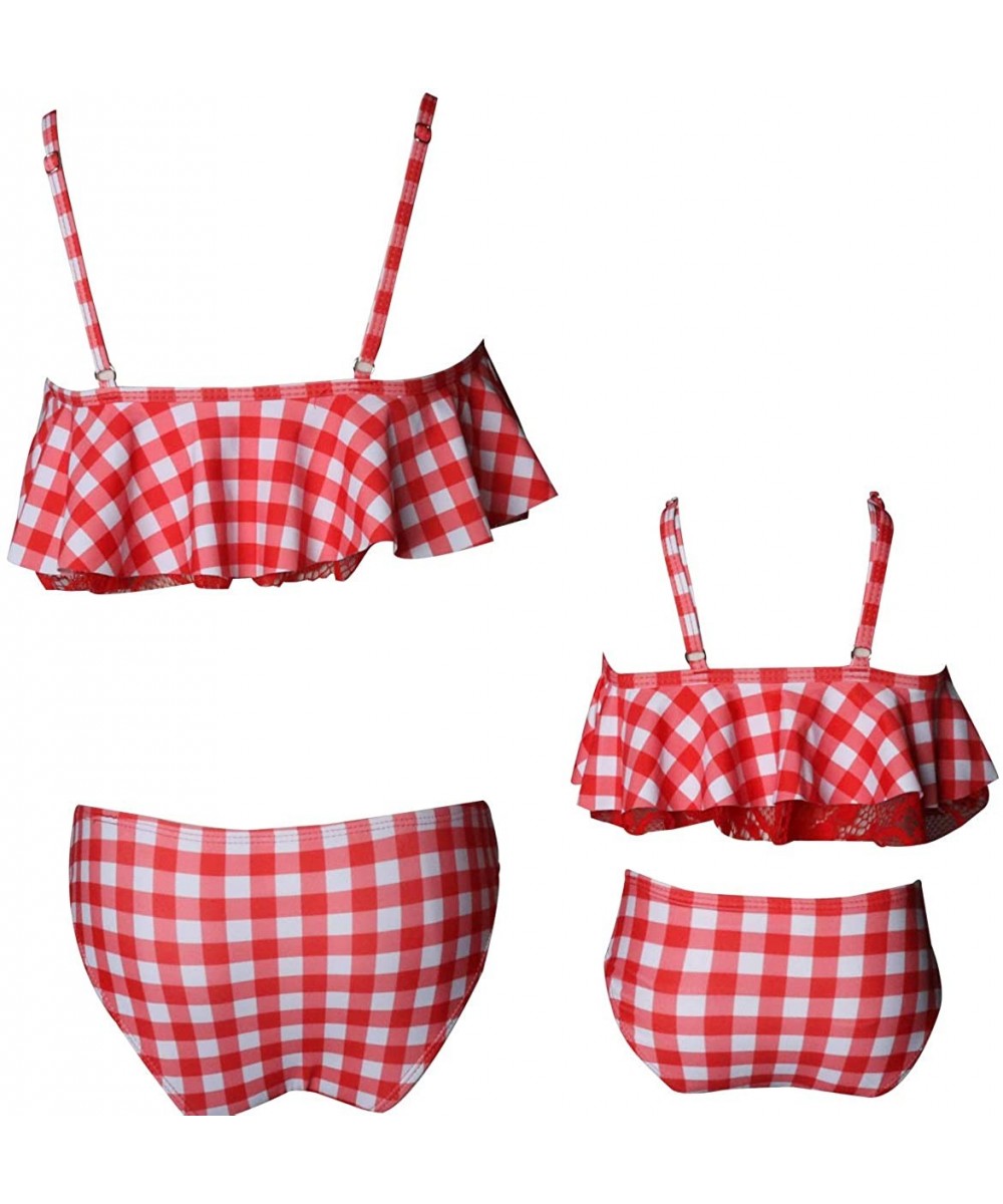 Sets Family Matching Outfit Mohter Daughter Swimsuit Women Girl Halter Ruffles Bikini Bathing Suit Swimwear Beachwear - Red C...