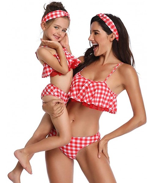 Sets Family Matching Outfit Mohter Daughter Swimsuit Women Girl Halter Ruffles Bikini Bathing Suit Swimwear Beachwear - Red C...