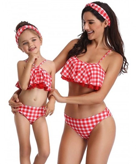 Sets Family Matching Outfit Mohter Daughter Swimsuit Women Girl Halter Ruffles Bikini Bathing Suit Swimwear Beachwear - Red C...