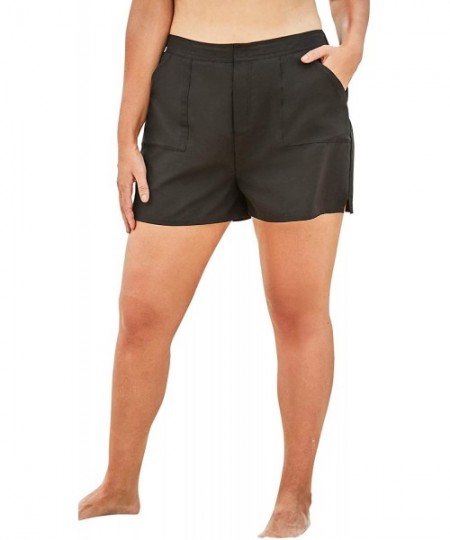 One-Pieces Women's Plus Size Cargo Swim Shorts with Side Slits Swimsuit Bottoms - Black (1729) - CC196XELIWM