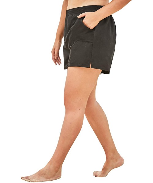 One-Pieces Women's Plus Size Cargo Swim Shorts with Side Slits Swimsuit Bottoms - Black (1729) - CC196XELIWM