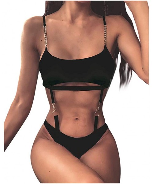 Sets 2020 Swimwear for Women BESTOUS Women's Bikini Solid Set Swimsuit One Piece Filled Bra Swimwear Beachwear - Black - CG19...