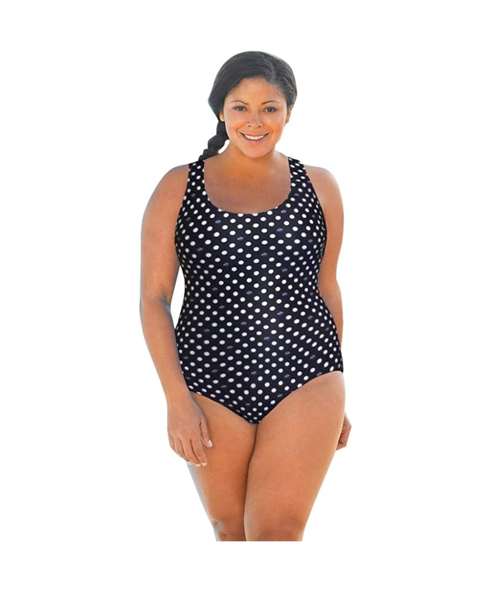 Racing Chlorine Resistant Swimmer Dot Plus Size Scoop Neck One Piece Swimsuit - CN18A3ZYN0L