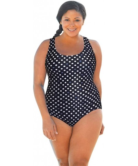 Racing Chlorine Resistant Swimmer Dot Plus Size Scoop Neck One Piece Swimsuit - CN18A3ZYN0L